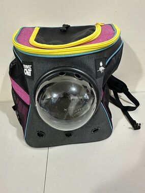 ravel Travel Cat Backpack in Gray with Yellow, Teal & Pink Accents
